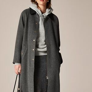 J. Crew Gray Wool-Blend Jacket with Black Leather Collar